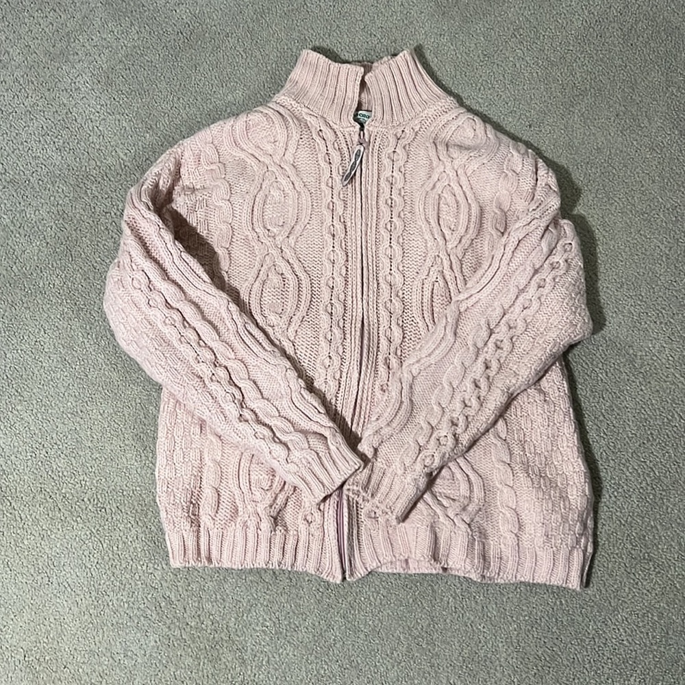 Pink Merino Wool Aran Crafts Cardigan Sz M